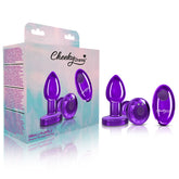 Cheeky Charms - Rechargeable Vibrating Metal Butt  Plug With Remote Control - Purple - Small